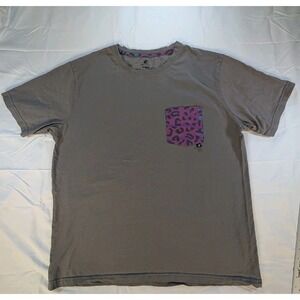 TD Apparel Mens XL Gray T Shirt Purple Leopard Pocket Cotton Short Sleeve Tee